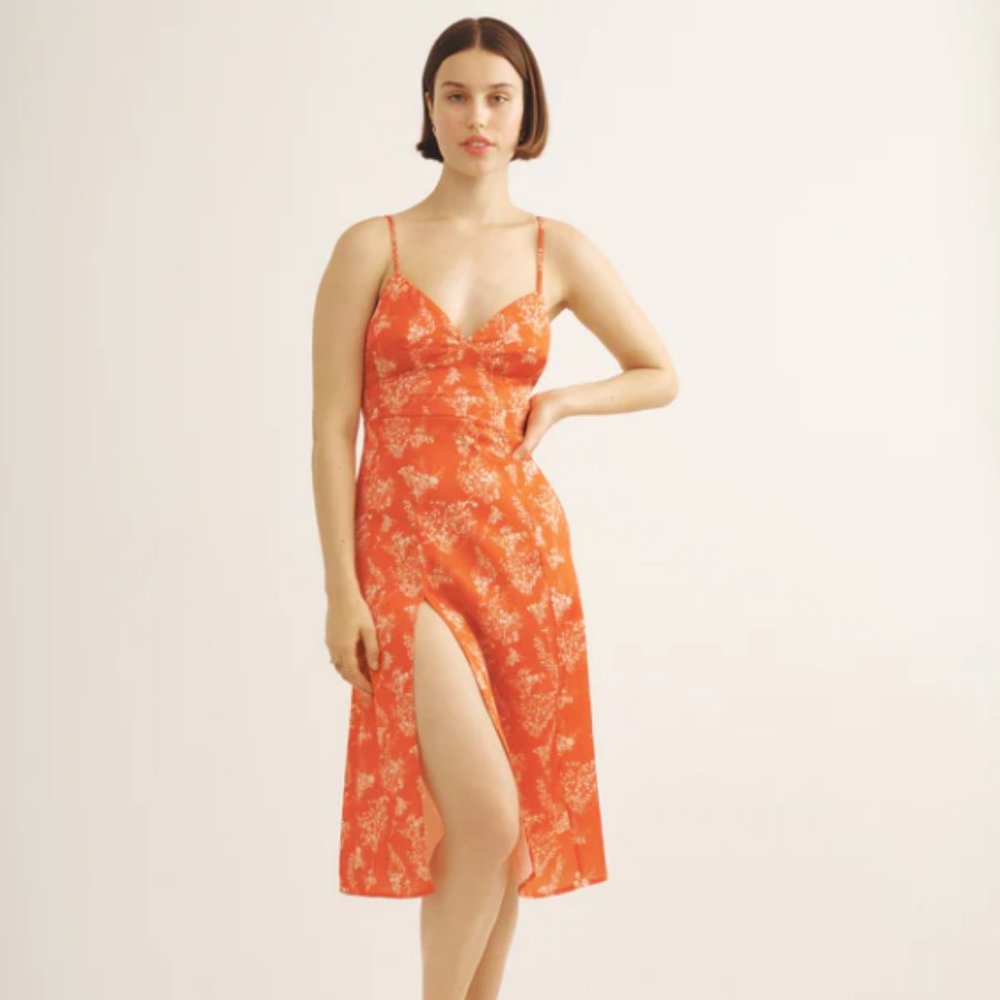 La Femme Apéro APÉRO DRESS with Slit in Orange Size 8 NWT $310